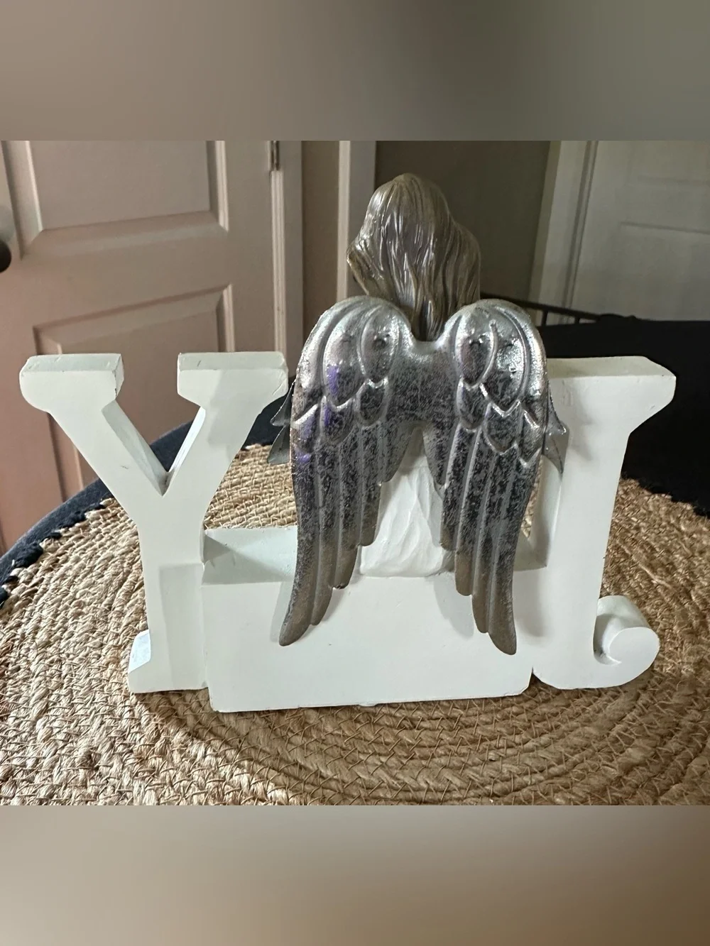 JOY Angel Figurine Tabletop Decor in White and Silver